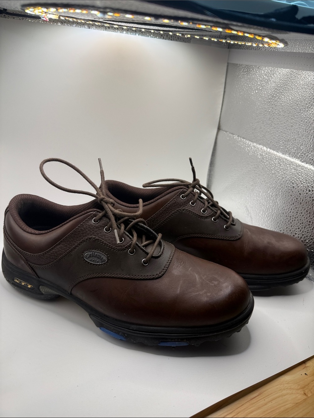 Men's Brown Leather Lace-Up Golf Shoes